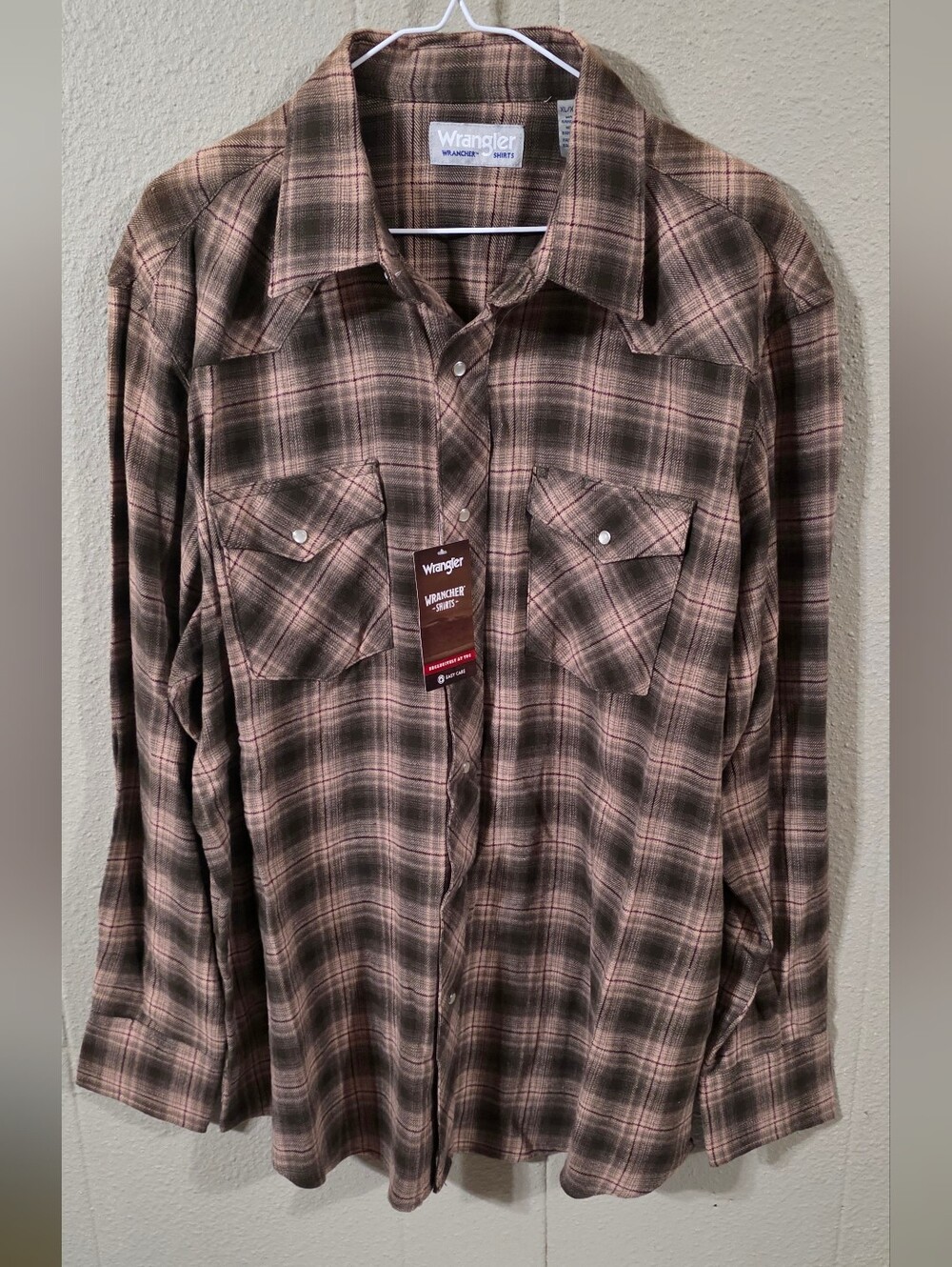 NWT Men's Wrancher Brown Plaid Western Button-Down Shirt Sz XL
